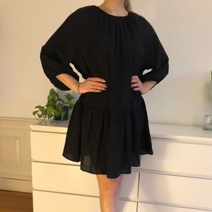 H&M Black Puff Sleeve Midi Dress, Size Medium